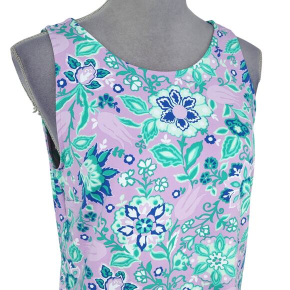 Talbots Dress Womens Medium Lavender Blue Floral Sleeveless Stretch Knit Beach - Picture 6 of 12